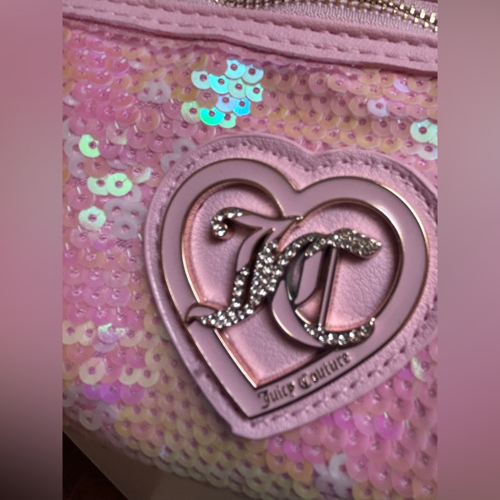 NWT JUICY Couture Pink Sequin Barrel Heart Shoulder Bag Gold look Chain Handle - Picture 10 of 14